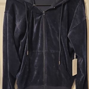 New York Cozy Gear Datk Navy Blue Velour Zip-Up Hoodie
